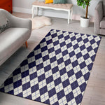 Navy Blue And White Argyle Pattern Print Area Rug