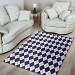 Navy Blue And White Argyle Pattern Print Area Rug