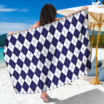Navy Blue And White Argyle Pattern Print Beach Sarong Wrap