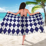 Navy Blue And White Argyle Pattern Print Beach Sarong Wrap