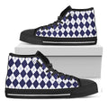 Navy Blue And White Argyle Pattern Print Black High Top Sneakers