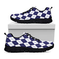 Navy Blue And White Argyle Pattern Print Black Running Shoes