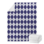 Navy Blue And White Argyle Pattern Print Blanket