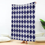 Navy Blue And White Argyle Pattern Print Blanket