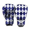 Navy Blue And White Argyle Pattern Print Boxing Gloves