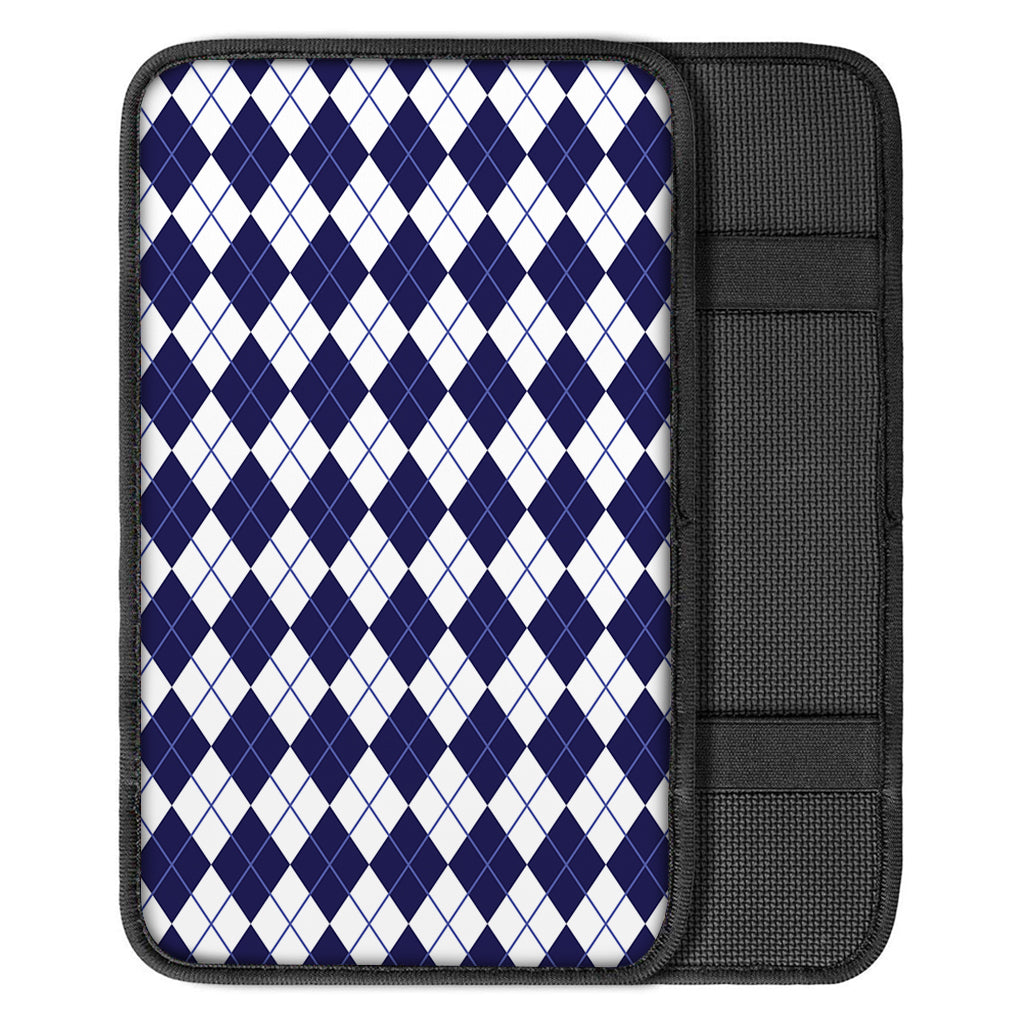 Navy Blue And White Argyle Pattern Print Car Center Console Cover
