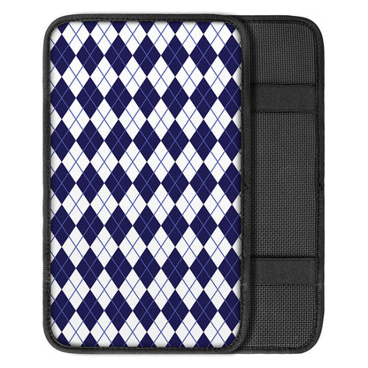 Navy Blue And White Argyle Pattern Print Car Center Console Cover