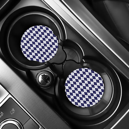 Navy Blue And White Argyle Pattern Print Car Coasters