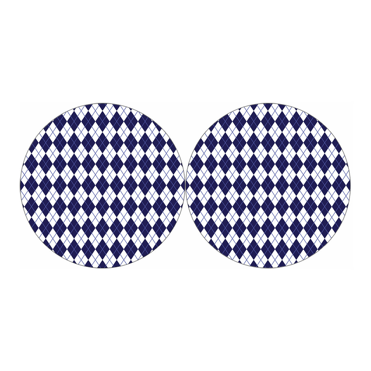 Navy Blue And White Argyle Pattern Print Car Coasters
