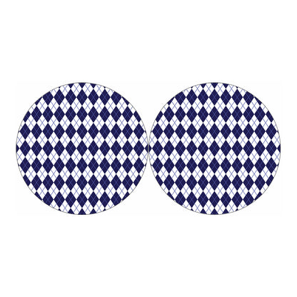 Navy Blue And White Argyle Pattern Print Car Coasters