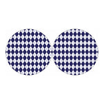 Navy Blue And White Argyle Pattern Print Car Coasters