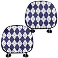 Navy Blue And White Argyle Pattern Print Car Headrest Covers