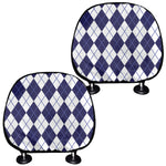 Navy Blue And White Argyle Pattern Print Car Headrest Covers