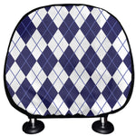 Navy Blue And White Argyle Pattern Print Car Headrest Covers