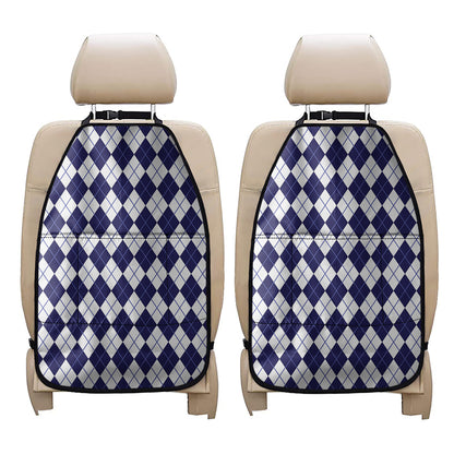 Navy Blue And White Argyle Pattern Print Car Seat Organizers