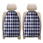 Navy Blue And White Argyle Pattern Print Car Seat Organizers