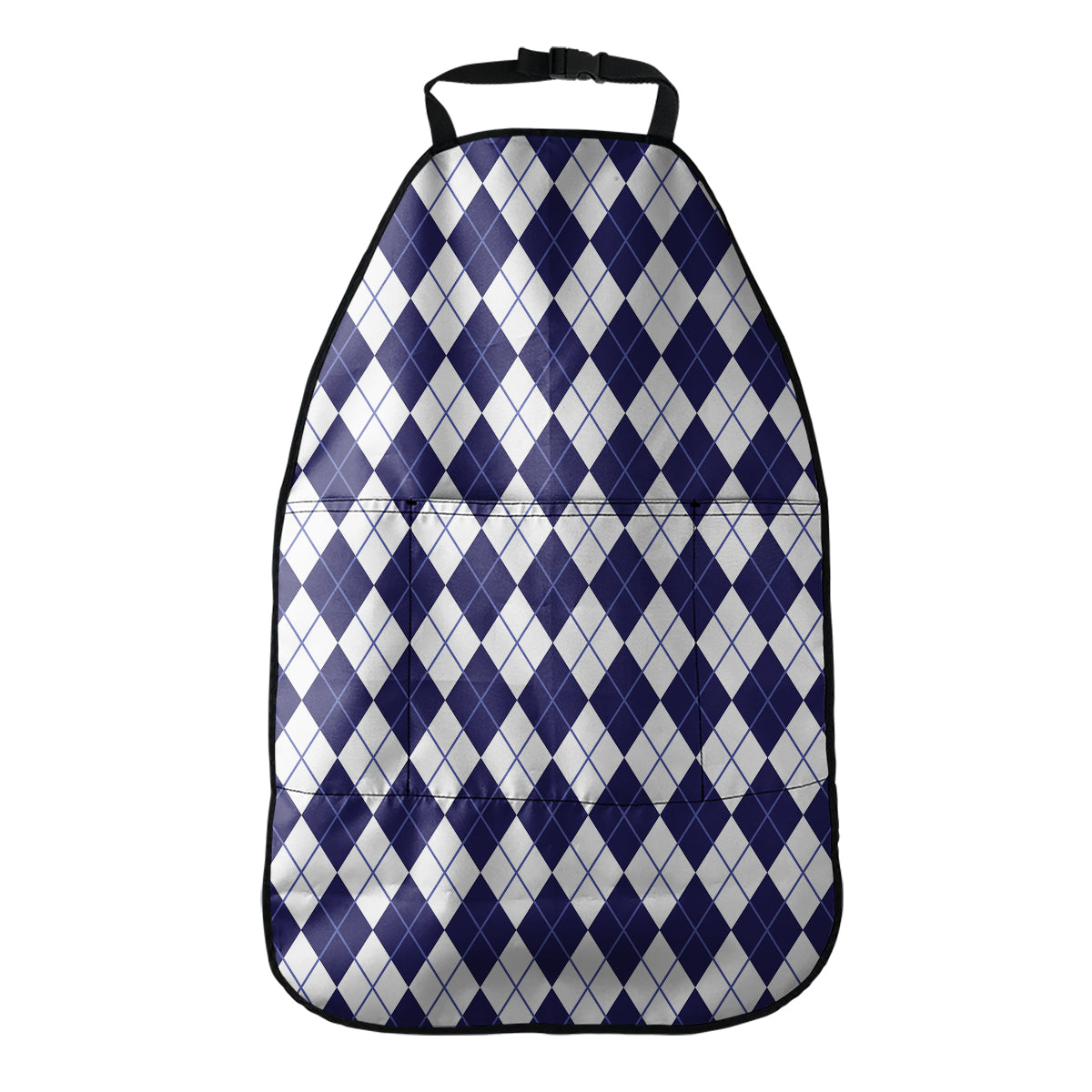 Navy Blue And White Argyle Pattern Print Car Seat Organizers
