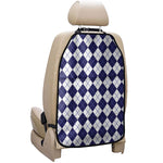Navy Blue And White Argyle Pattern Print Car Seat Organizers