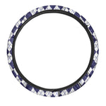 Navy Blue And White Argyle Pattern Print Car Steering Wheel Cover