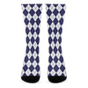 Navy Blue And White Argyle Pattern Print Crew Socks