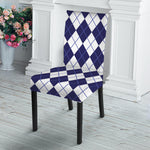 Navy Blue And White Argyle Pattern Print Dining Chair Slipcover