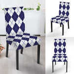 Navy Blue And White Argyle Pattern Print Dining Chair Slipcover