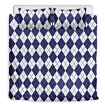 Navy Blue And White Argyle Pattern Print Duvet Cover Bedding Set