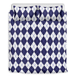 Navy Blue And White Argyle Pattern Print Duvet Cover Bedding Set