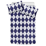 Navy Blue And White Argyle Pattern Print Duvet Cover Bedding Set