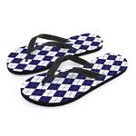 Navy Blue And White Argyle Pattern Print Flip Flops