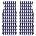 Navy Blue And White Argyle Pattern Print Front and Back Car Floor Mats