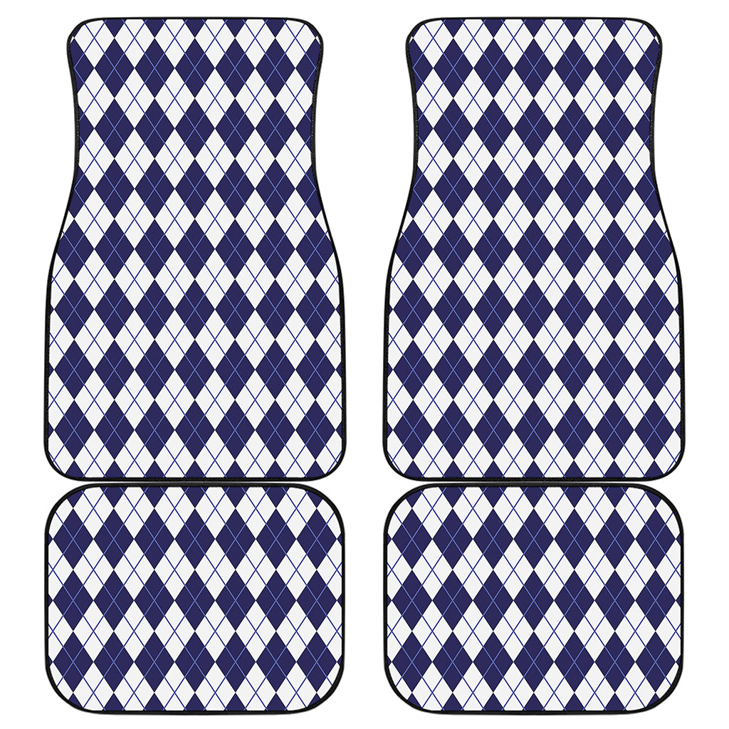Navy Blue And White Argyle Pattern Print Front and Back Car Floor Mats