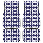 Navy Blue And White Argyle Pattern Print Front and Back Car Floor Mats