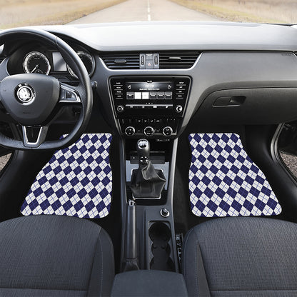 Navy Blue And White Argyle Pattern Print Front and Back Car Floor Mats