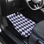 Navy Blue And White Argyle Pattern Print Front and Back Car Floor Mats