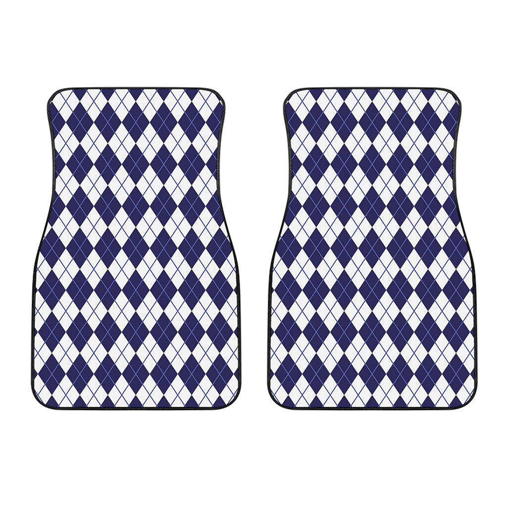 Navy Blue And White Argyle Pattern Print Front Car Floor Mats