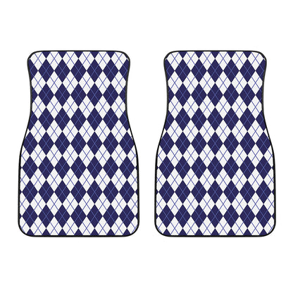 Navy Blue And White Argyle Pattern Print Front Car Floor Mats