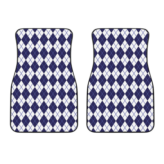 Navy Blue And White Argyle Pattern Print Front Car Floor Mats