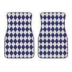 Navy Blue And White Argyle Pattern Print Front Car Floor Mats