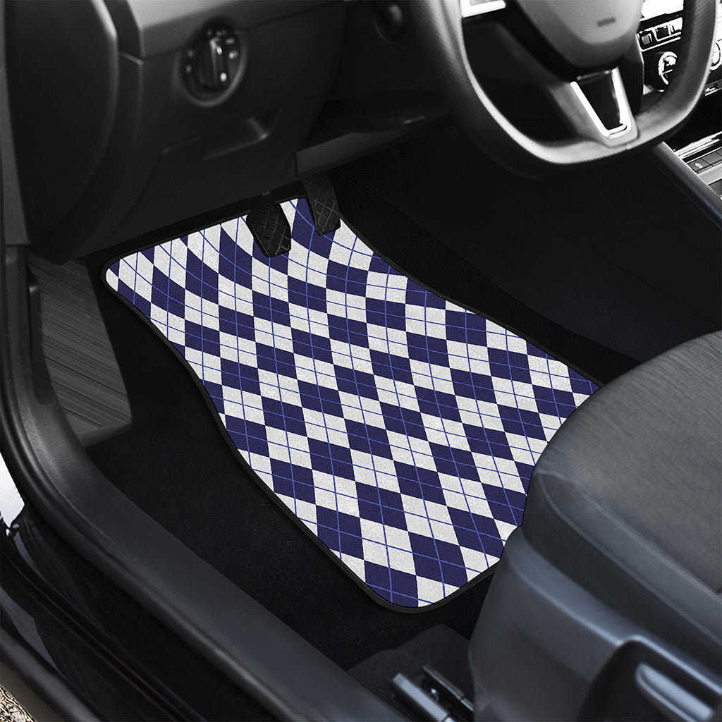 Navy Blue And White Argyle Pattern Print Front Car Floor Mats