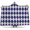 Navy Blue And White Argyle Pattern Print Hooded Blanket