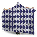 Navy Blue And White Argyle Pattern Print Hooded Blanket