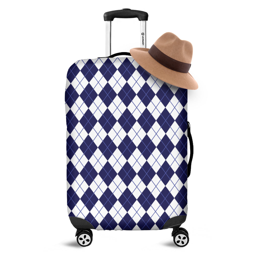 Navy Blue And White Argyle Pattern Print Luggage Cover