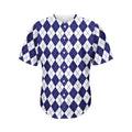 Navy Blue And White Argyle Pattern Print Men's Baseball Jersey