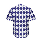 Navy Blue And White Argyle Pattern Print Men's Baseball Jersey