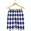 Navy Blue And White Argyle Pattern Print Men's Shorts