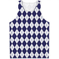 Navy Blue And White Argyle Pattern Print Men's Tank Top