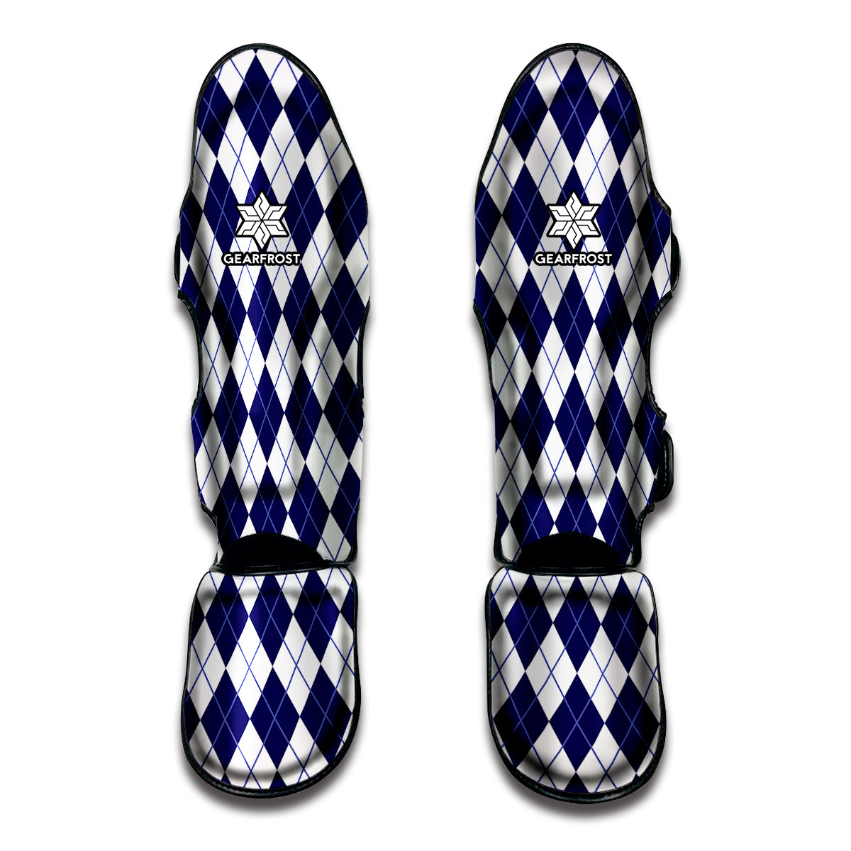 Navy Blue And White Argyle Pattern Print Muay Thai Shin Guard