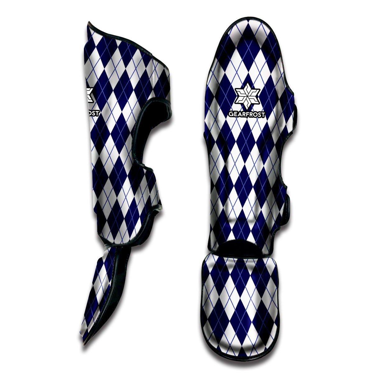 Navy Blue And White Argyle Pattern Print Muay Thai Shin Guard
