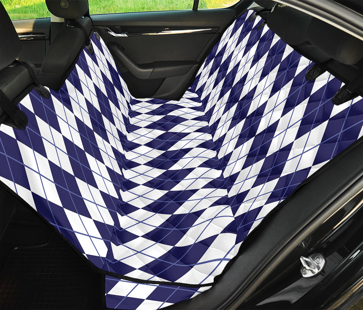 Navy Blue And White Argyle Pattern Print Pet Car Back Seat Cover